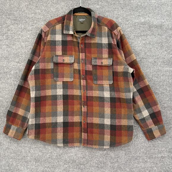 Jeremiah Plaid Flannel Button Up Shirt Mens XL Brown Gray Wool Blend Shacket - Picture 1 of 11